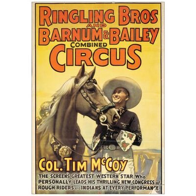 Lot # 276: COLONEL TIM MCCOY CIRCUS POSTER - Circus Poster (27" x 39"); Very Good+ on Linen