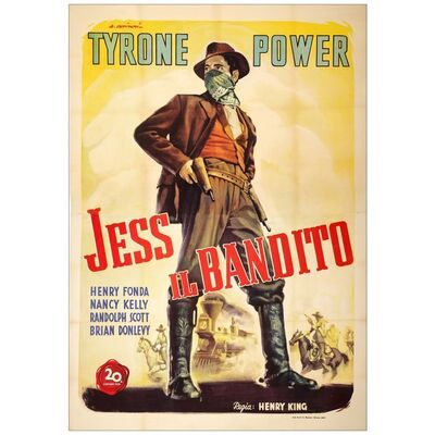 Lot # 284: JESSE JAMES - First Post-War Release Italian 4-Fogli (55" x 78"); Very Fine on Linen