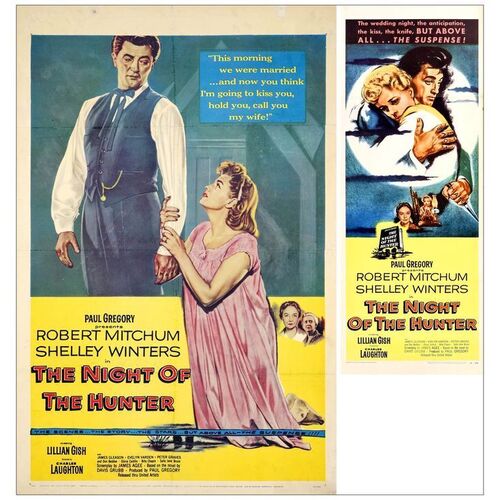 Lot # 356: THE NIGHT OF THE HUNTER - One-Sheet & Insert (27" x 41" & 14" x 36"); Fine+ on Linen & Folded