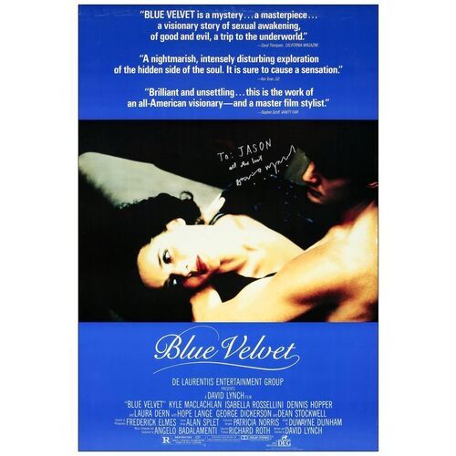 Lot # 372: BLUE VELVET - One-Sheet (26.5" x 39.5") Autographed by David Lynch; Very Fine Rolled