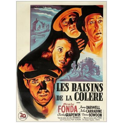 Lot # 425: THE GRAPES OF WRATH - First Post-War Release French Moyenne (23.5" x 31"); Very Fine+ on Linen