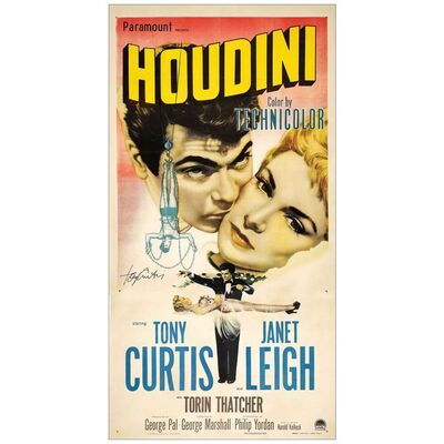 Lot # 429: HOUDINI - Three Sheet (41" x 80") Autographed by Tony Curtis; Very Fine- on Linen