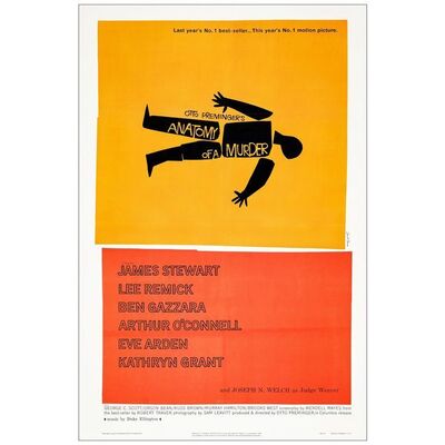 Lot # 460: ANATOMY OF A MURDER - One-Sheet (27" x 40.5"); Style B; Very Fine+ on Linen