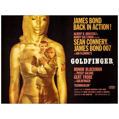 Lot # 469: JAMES BOND: GOLDFINGER - British Quad (30" x 40"); Style A; Very Fine on Linen, Full Bleed