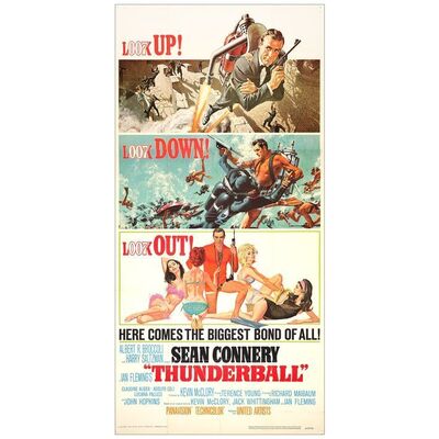 Lot # 474: JAMES BOND: THUNDERBALL - Three Sheet (41" x 84"); Very Fine- Folded