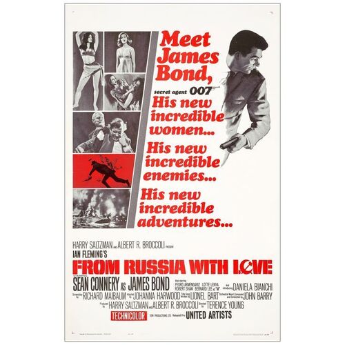 Lot # 480: JAMES BOND: FROM RUSSIA WITH LOVE - One-Sheet (27" x 41"); Style A; Very Fine- on Linen
