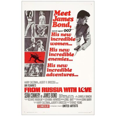 Lot # 480: JAMES BOND: FROM RUSSIA WITH LOVE - One-Sheet (27" x 41"); Style A; Very Fine- on Linen