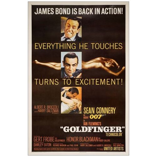 Lot # 481: JAMES BOND: GOLDFINGER - One-Sheet (27" x 41"); Glossy; Very Fine- on Linen