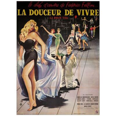 Lot # 550: LA DOLCE VITA - French Grande (46" x 62"); Very Fine+ on Linen, Full-Bleed