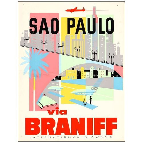 Lot # 557: BRANIFF AIRWAYS SAO PAULO - Travel Poster (20" x 26"); Fine+ Rolled