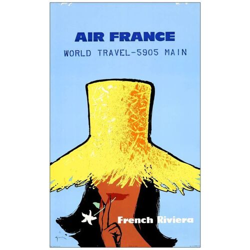 Lot # 559: AIR FRANCE FRENCH RIVERA - Travel Poster (24" x 39"); Fine Rolled