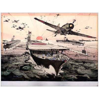 Lot # 568: TORA! TORA! TORA! By Robert McCall - Original Artwork (29" x 38"); Original Mixed Media Deluxe Lobby Card Artwork on Board; Fine+ on Art Board