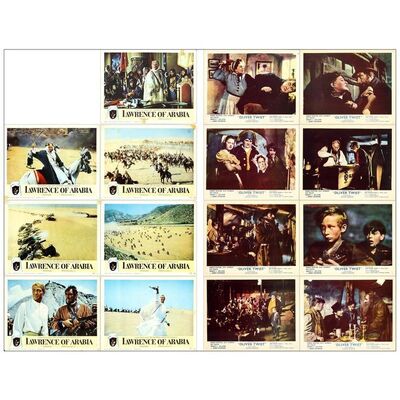 Lot # 580: OLIVER TWIST, LAWRENCE OF ARABIA - Lobby Cards (15) & B&W Photo & Retro Poster (11" x 14" & 8" x 10" & 22" x 34"); Very Fine-