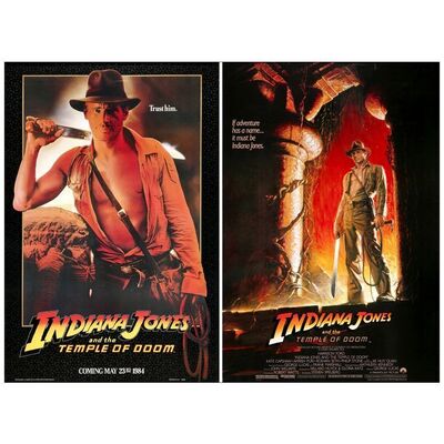 Lot # 591: INDIANA JONES AND THE TEMPLE OF DOOM - One-Sheets (2) (27" x 41"); Advance & Style A; Near Mint Rolled