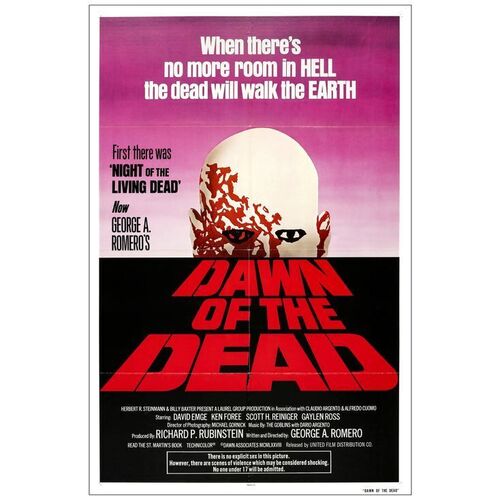 Lot # 626: DAWN OF THE DEAD - One-Sheet (27" x 41"); Red Style; Near Mint Folded