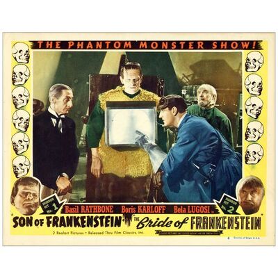 Lot # 649: SON OF FRANKENSTEIN/BRIDE OF FRANKENSTEIN COMBO ( - Lobby Card (11" x 14"); Very Fine-