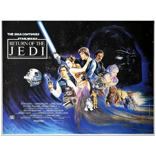 Lot # 678: STAR WARS: EPISODE VI - RETURN OF THE JEDI - British Quad - Flat Stock (31" x 41"); Ewok Style, with White Borders; Very Fine+ Rolled