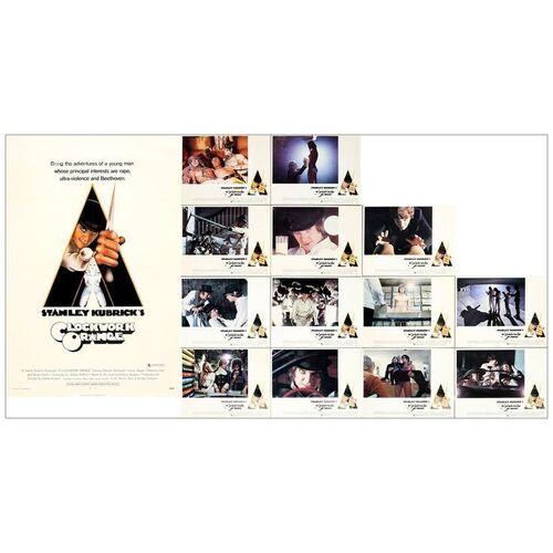 Lot # 700: CLOCKWORK ORANGE, A - One-Sheet & Lobby Cards (13) (27" x 41" & 11" x 14"); Very Fine on Linen