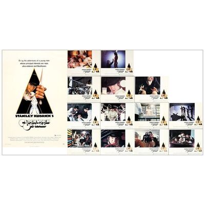Lot # 700: CLOCKWORK ORANGE, A - One-Sheet & Lobby Cards (13) (27" x 41" & 11" x 14"); Very Fine on Linen
