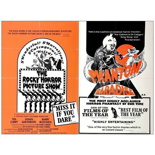 Lot # 739: PHANTOM OF THE PARADISE - British Quad (30" x 40"); Double Bill Style; Very Fine- Folded