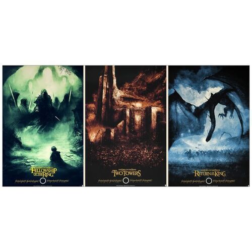 Lot # 776: THE LORD OF THE RINGS TRILOGY - Hand Numbered Limited Edition Screen Prints (3) (24" x 36"); Mint Rolled