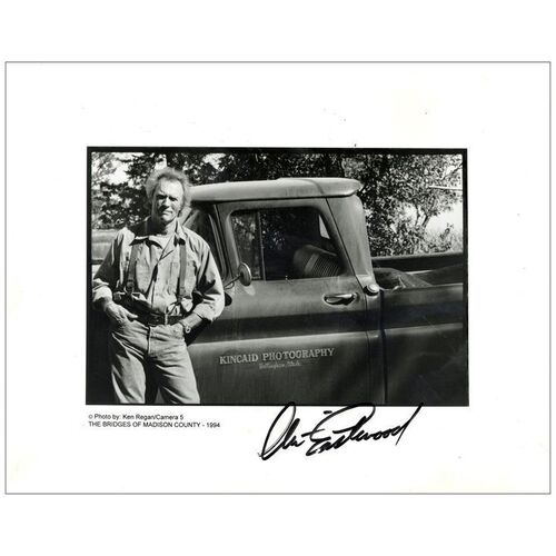 Lot # 779: THE BRIDGES OF MADISON COUNTY - Black and White Silver Gelatin Photo w/COA (8" x 10") Autographed by Clint Eastwood; Near Mint