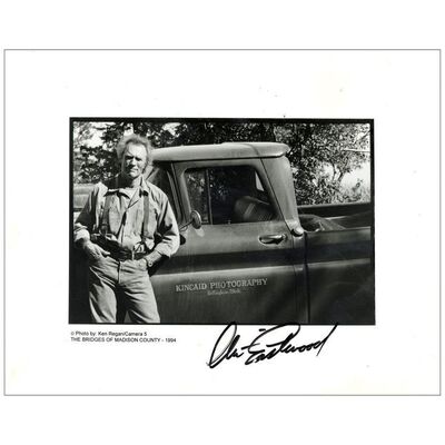 Lot # 779: THE BRIDGES OF MADISON COUNTY - Black and White Silver Gelatin Photo w/COA (8" x 10") Autographed by Clint Eastwood; Near Mint