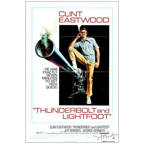 Lot # 796: THUNDERBOLT AND LIGHTFOOT - One-Sheet (27" x 41") Autographed by Jeff Bridges; Style C; Very Fine Folded