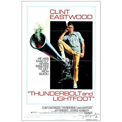 Lot # 796: THUNDERBOLT AND LIGHTFOOT - One-Sheet (27" x 41") Autographed by Jeff Bridges; Style C; Very Fine Folded