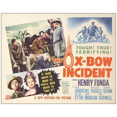 Lot # 820: THE OX-BOW INCIDENT - Half Sheet (22" x 28"); Very Fine Rolled