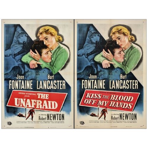 Lot # 856: KISS THE BLOOD OFF MY HANDS - One-Sheets (2) (27" x 41"); Alternate Title "The Unafraid"; Very Fine- Folded