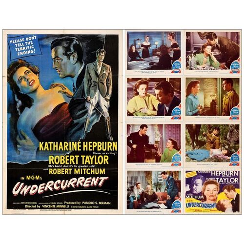 Lot # 871: UNDERCURRENT - One-Sheet & Lobby Card Set (8) (11" x 14" & 27" x 41"); Very Fine- Folded