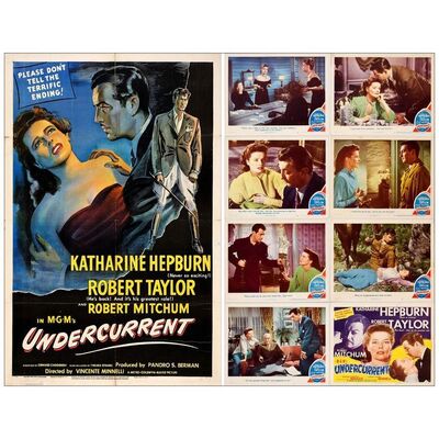 Lot # 871: UNDERCURRENT - One-Sheet & Lobby Card Set (8) (11" x 14" & 27" x 41"); Very Fine- Folded