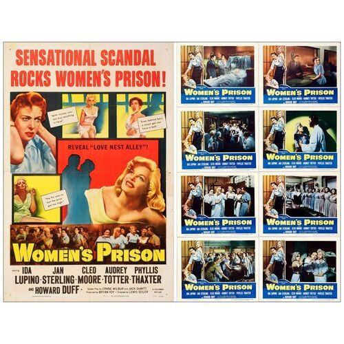 Lot # 875: WOMAN'S PRISON - One-Sheet & Lobby Card Set (8) (11" x 14" & 27" x 41"); Very Fine Folded