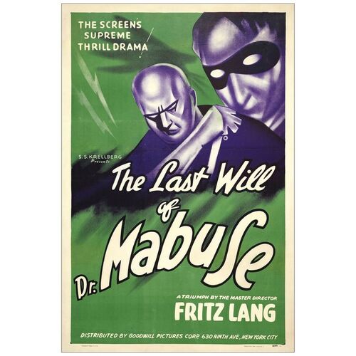 Lot # 885: THE LAST WILL OF DR. MABUSE - One-Sheet (27" x 41"); Alternate Title "The Testament of Dr. Mabuse"; Good on Linen