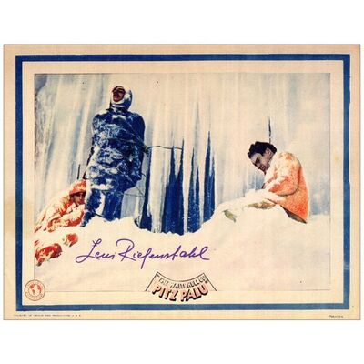 Lot # 933: WHITE HELL OF PITZ PALU - Reproduction Lobby Card (11" x 14") Autographed by Leni Riefenstahl; Near Mint