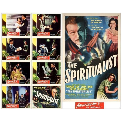Lot # 935: THE SPIRITUALIST - One-Sheet & Lobby Card Set (8) (27" x 41" & 11" x 14"); Alternate Title "The Amazing Dr. X"; Very Fine Folded