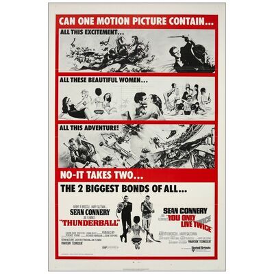 Lot # 950: JAMES BOND: THUNDERBALL/YOU ONLY LIVE TWICE - One-Sheet (27" x 41"); Very Fine+ Folded