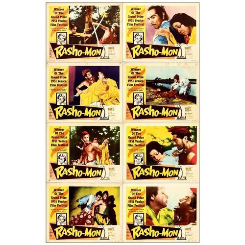 Lot # 1004: RASHOMON - Lobby Card Set (8) (11" x 14"); Very Fine-