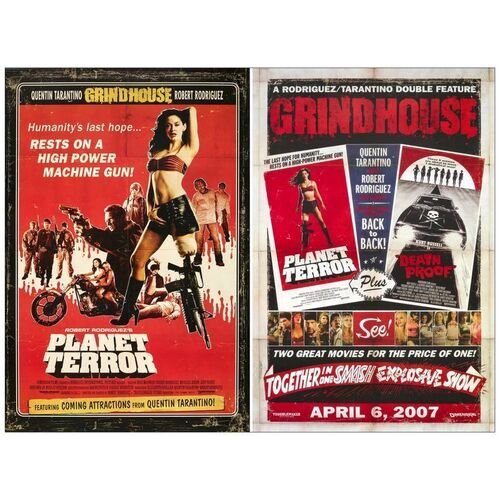 Lot # 1013: GRINDHOUSE: DEATH PROOF AND PLANET TERROR - One-Sheets, DS (2) (27" x 40" & 26" x 39"); US & International; Mint Rolled