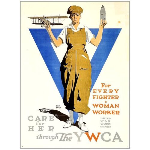 Lot # 1035: CARE FOR HER THROUGH THE YMCA - WWI Poster (30" x 40"); Very Fine- Rolled