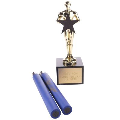 Lot # 34: Barry Goldberg's (as played by Troy Gentile) Foam Nunchucks Toy and "Best Son" Trophy