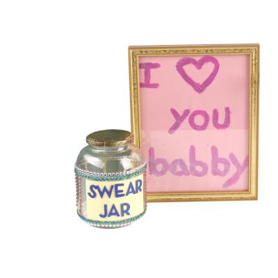 Lot # 37: Beverly Goldberg's (as played by Wendi McLendon-Covey) Swear Jar and Framed I Love You Babby Sign