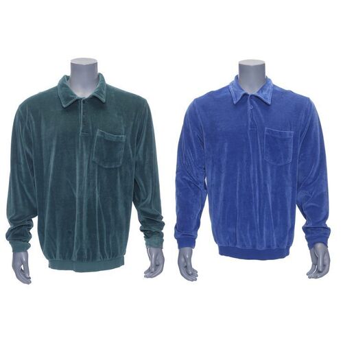 Lot # 46: Albert "Pops" Solomon (as played by George Segal) Pair of Blue and Green Velour Shirts