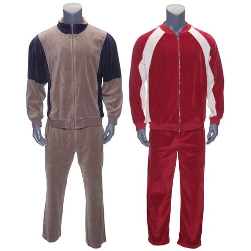 Lot # 64: Albert "Pops" Solomon's (as played by George Segal) Pair of Olive/Grey and Red Track Suits
