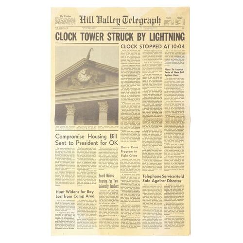 Lot #22 - Production-Made "Clock Tower Struck By Lightning" Hill Valley Telegraph Newspaper Cover ### BACK TO THE FUTURE (1985)