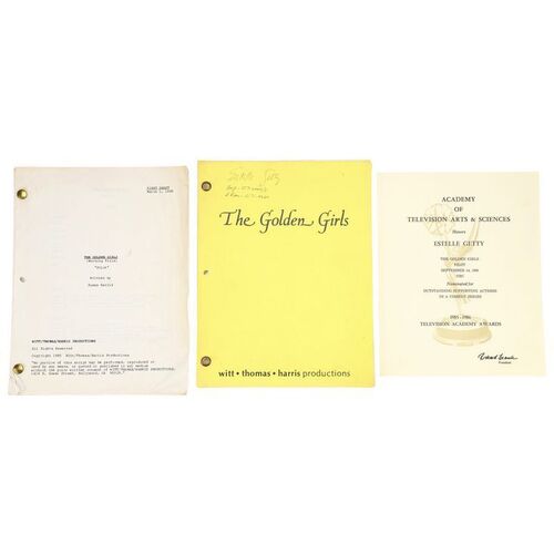 Lot #191 - Entertainment Memorabilia Live Auction - Rich Weaver Collection: Estelle Getty's First and Final Draft Pilot Scripts with Emmy Award&Atilde;&fnof;&acirc;&euro;&scaron;&Atilde;&sbquo;&Acirc;&reg; Nomination Certificate ### GOLDEN GIRLS, THE (1985-1992)