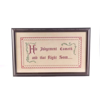 Lot #345 - Warden Norton's (Bob Gunton) Screen-Matched Framed Sampler ### SHAWSHANK REDEMPTION, THE (1994)