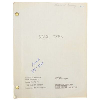 Lot #368 - Leonard Nimoy's Annotated Personal "The Mark of Gideon" Final Draft Script ### STAR TREK: THE ORIGINAL SERIES (TV SERIES, 1966-1969)