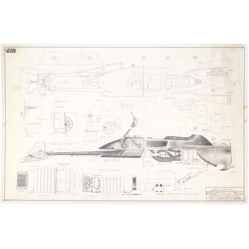 Lot #432 - Lorne Peterson Collection: Hand-Drawn Michael Glenn Fulmer Speeder Bike Blueprint ### STAR WARS: RETURN OF THE JEDI (1983)